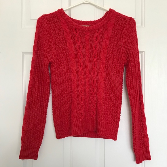 Vintage NEVADA Cable Knit Sweater Girl's M/Women's XS Red Long Sleeve Top - Picture 1 of 15